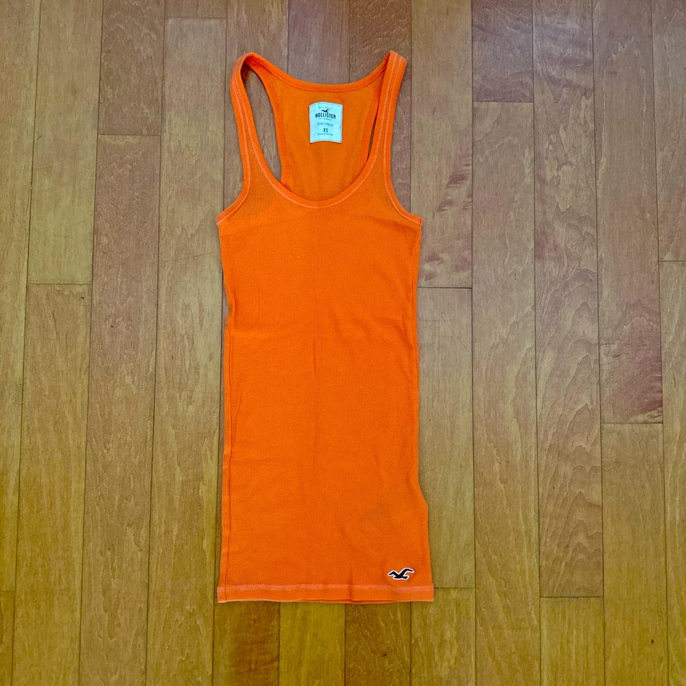 Hollister long length orange tank top, cotton, size extra small, XS